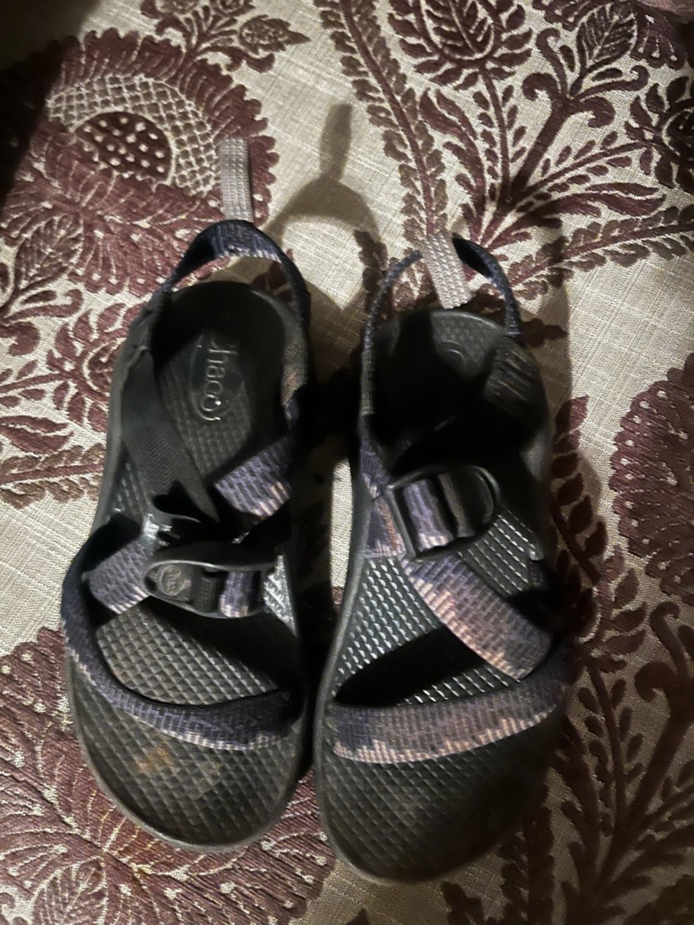 Chaco kids Black with blue Pattern Sport Sandals